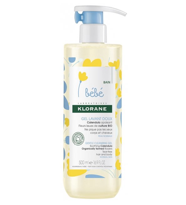 Klorane – Gel lavant doux au Calendula apaisant – Bébé – Corps et cheveux – Peau normale 500 ml