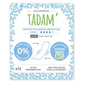 Tadam Serviette Ultra Coton Bio Super+ 12un