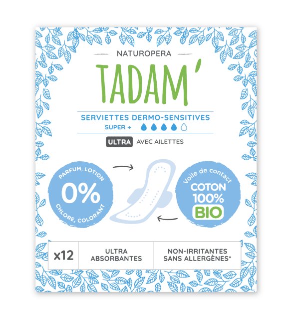 Tadam Serviette Ultra Coton Bio Super+ 12un