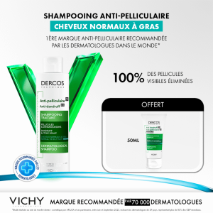 Vichy Dercos Shampoing Traitant Anti-Pelliculaire Cheveux Gras | 200ml = 1 Shampooing miniature Offert