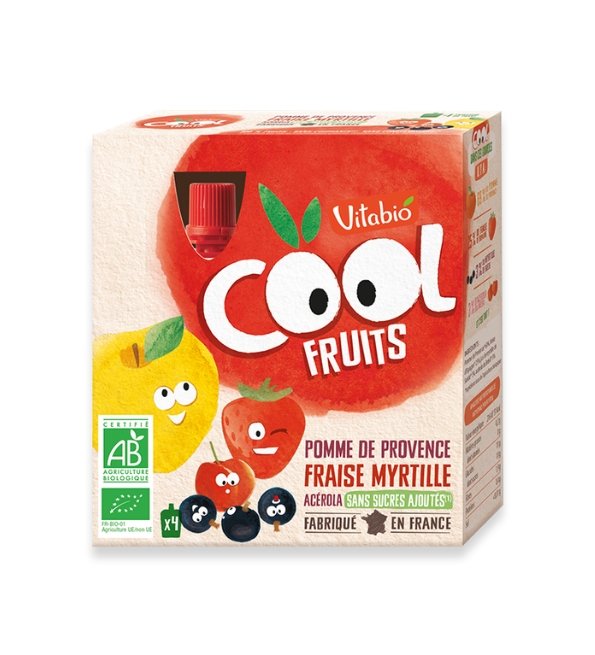 VITABIO COOL FRUITS POMME FRAISE MYRTILLE 4 X 90G